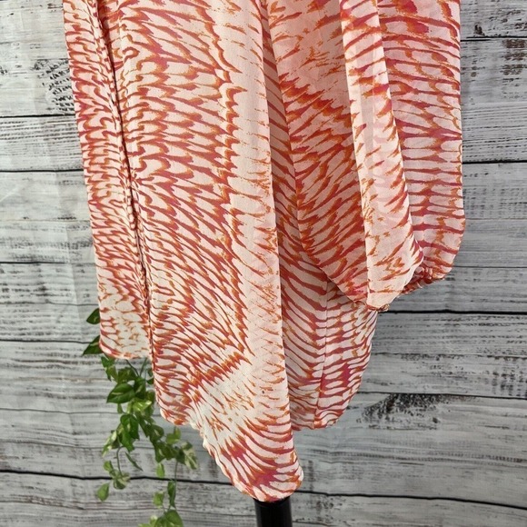Nine West Blouse size Extra Large Orange Pink Sheer Ruffle Button Front Peasant - Picture 11 of 13